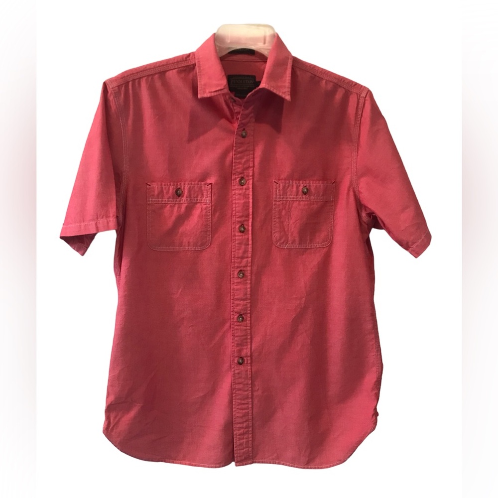 Pendleton Button Shirt Berkeley Chambray 100% Cotton Short Sleeve Mens M…